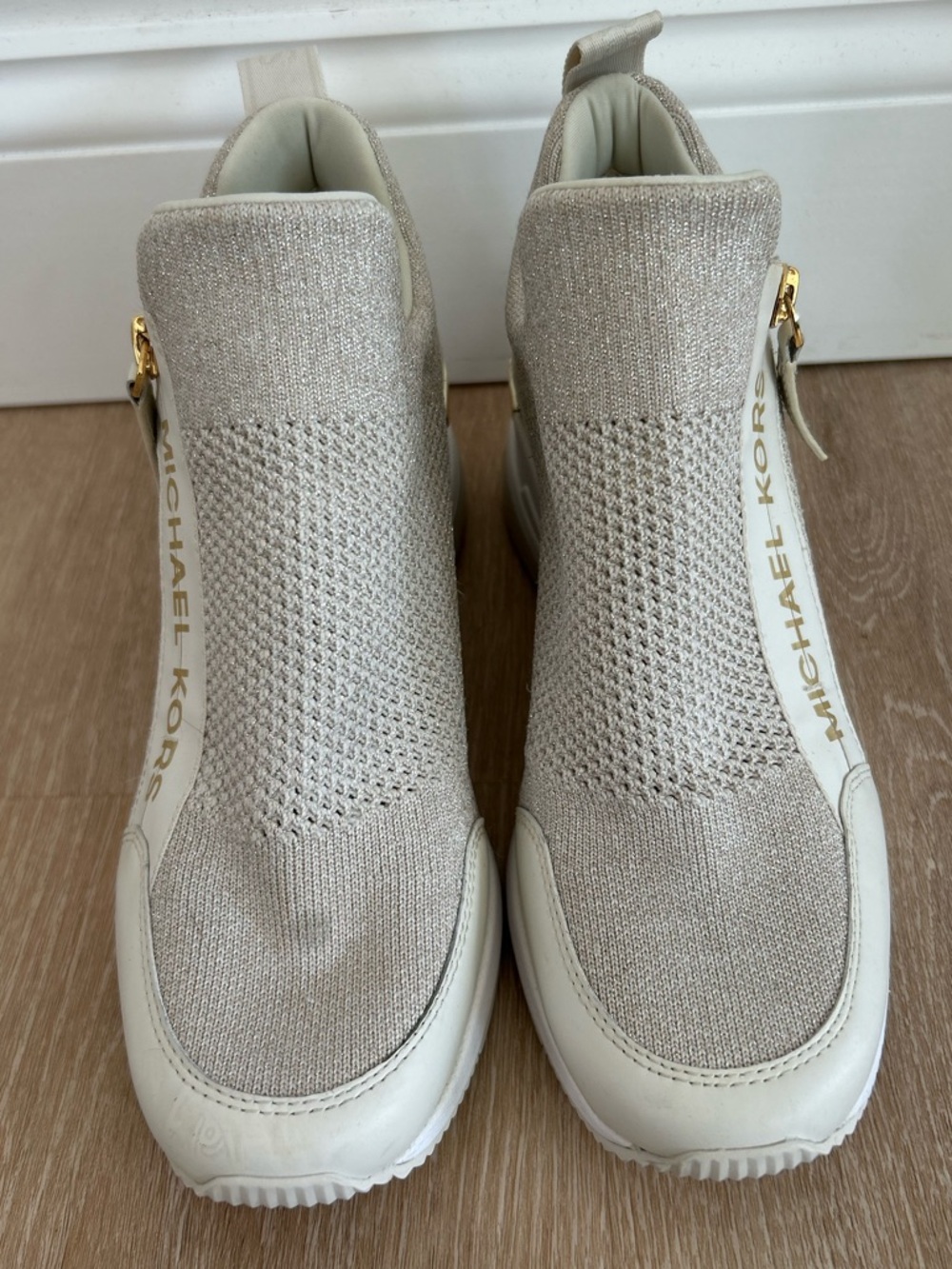 Michael Kors Willis Metallic Stretch Knit Trainer Wedge Sneaker Women Size 7.5 - Picture 5 of 10